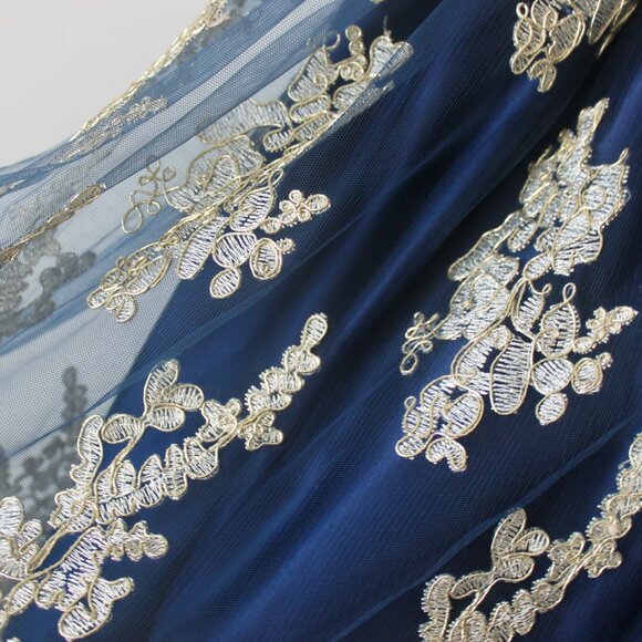 Chasing Fireflies Dark Blue Gold Embroidered Metallic Knee-Length Gown Dress 16 - Picture 5 of 10